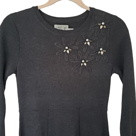 Eliza J Dark Gray Long Sleeve Fit & Flare Knit Dress With Embellishments - Picture 4 of 9